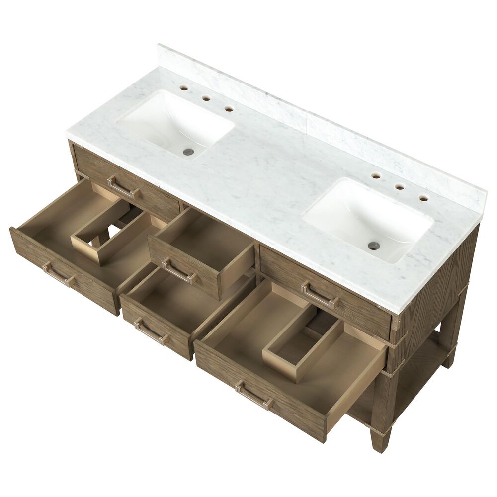 Lexora Home Norwalk 60&quot; Double Bathroom Vanity in Grey Oak with White Carrara Marble Top  and Rectangle Sink, , large