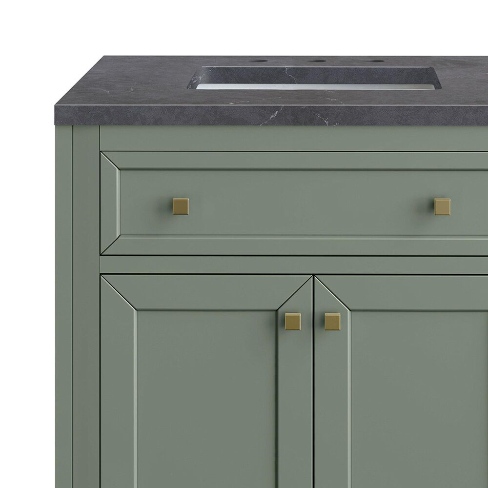James Martin Vanities Chicago 30&quot; Single Bathroom Vanity in Smokey Celadon with 3 cm Charcoal Soapstone Quartz Top and Rectangular Sink, , large
