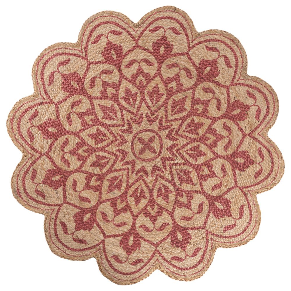 L&R Resources Synergy 54129RED 4" Round Tan and Raspberry Red Area Rug, , large