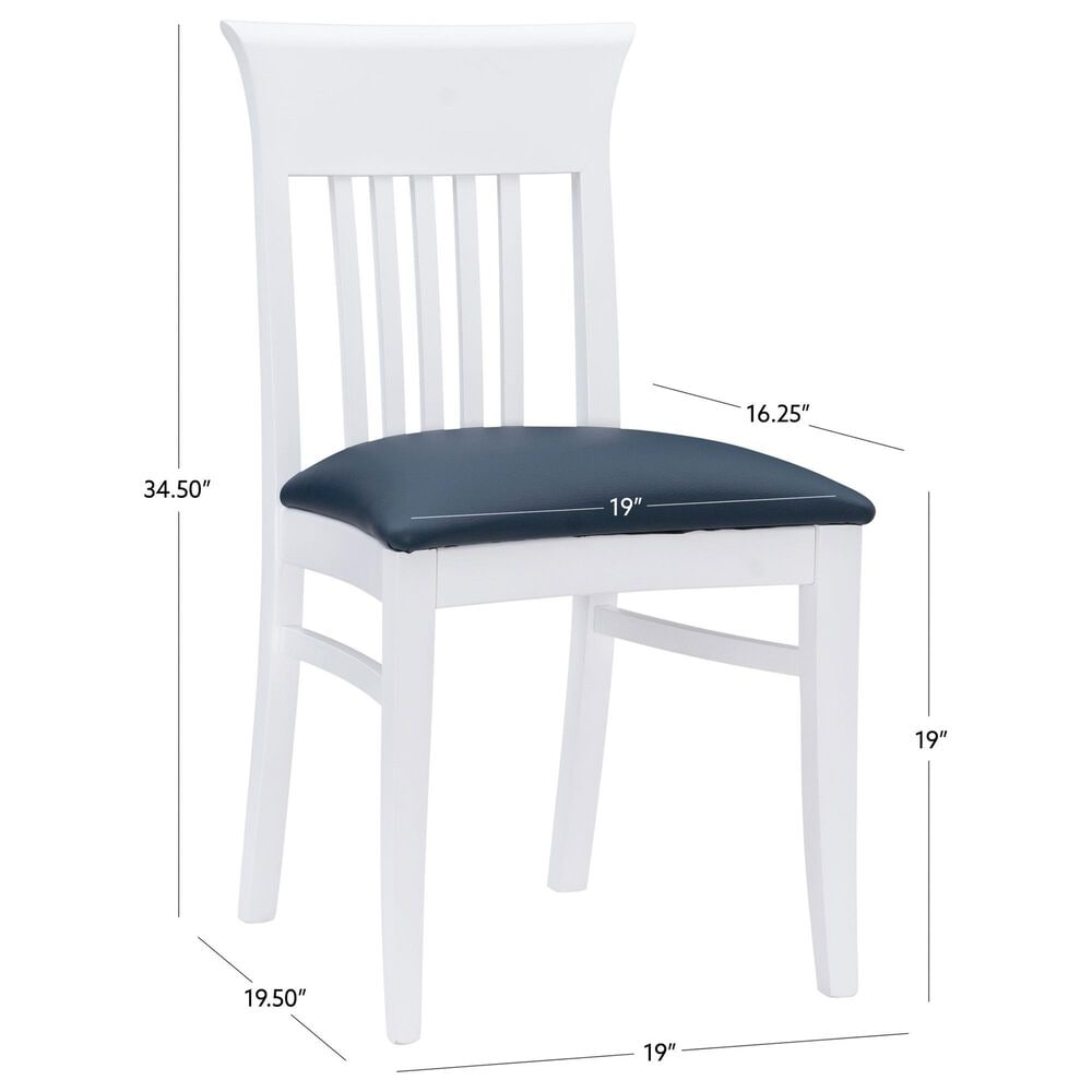 Linon Home Decor Jenny Side Chair with Navy Blue Faux Leather Cushion Seat in White (Set of 2), , large