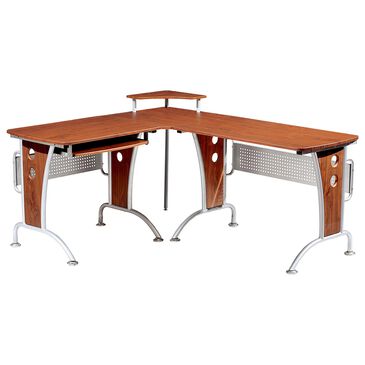 Rta Products Deluxe L-Shaped Computer Desk in Mahogany and Silver, , large