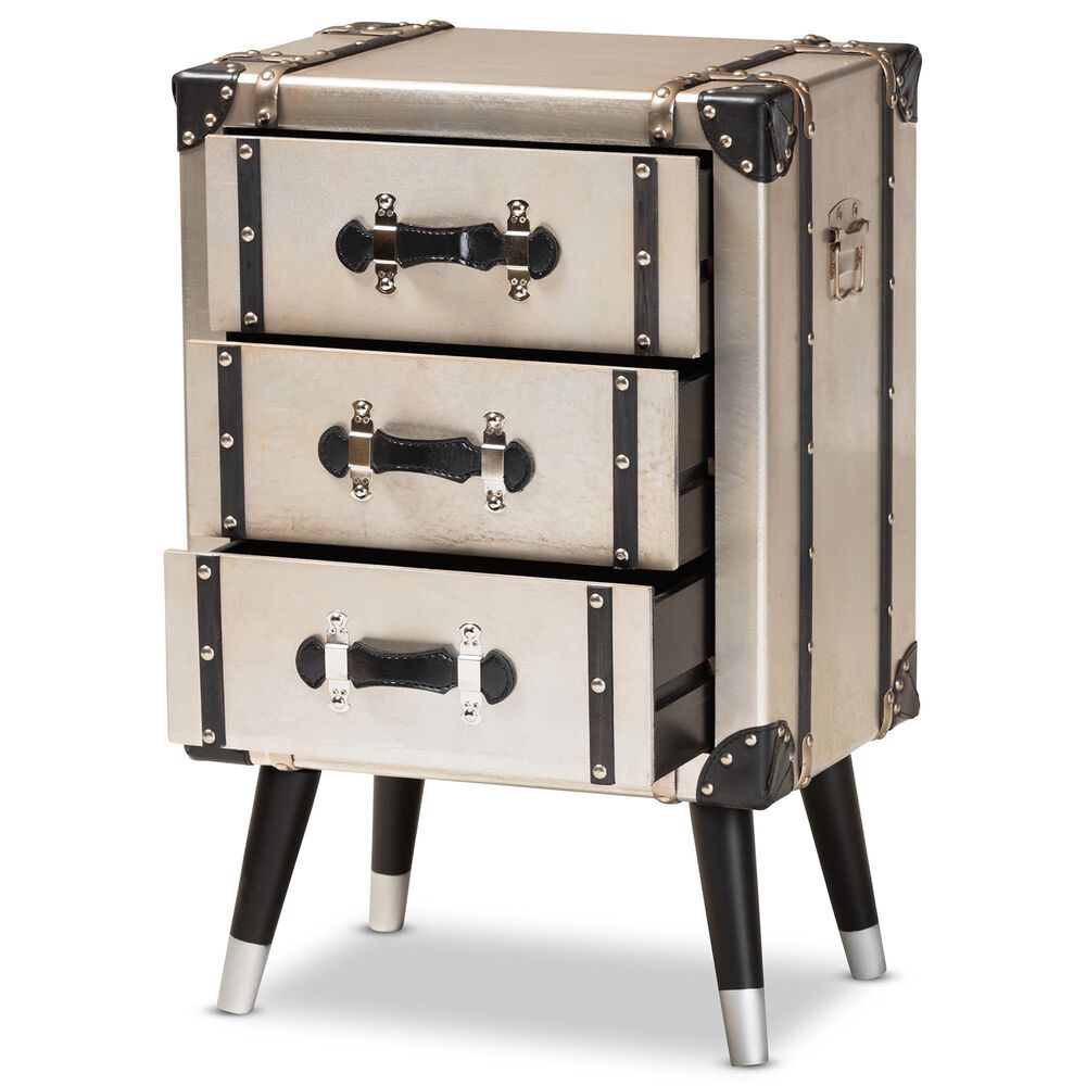 Baxton Studio Dilan 3-Drawer End Table in Antique Silver and Black, , large