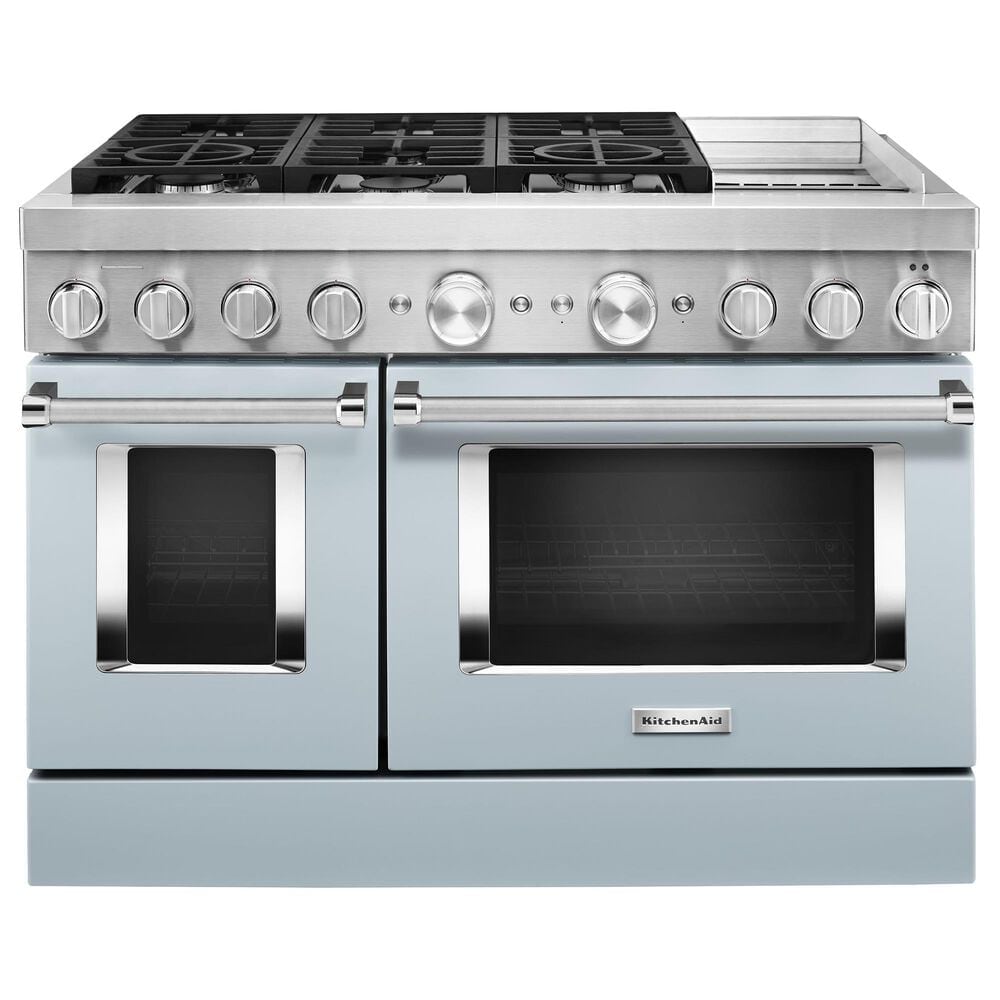 KitchenAid 6.3 Cu. Ft. Freestanding Double Oven Dual Fuel Range with True Convection in Misty Blue, , large