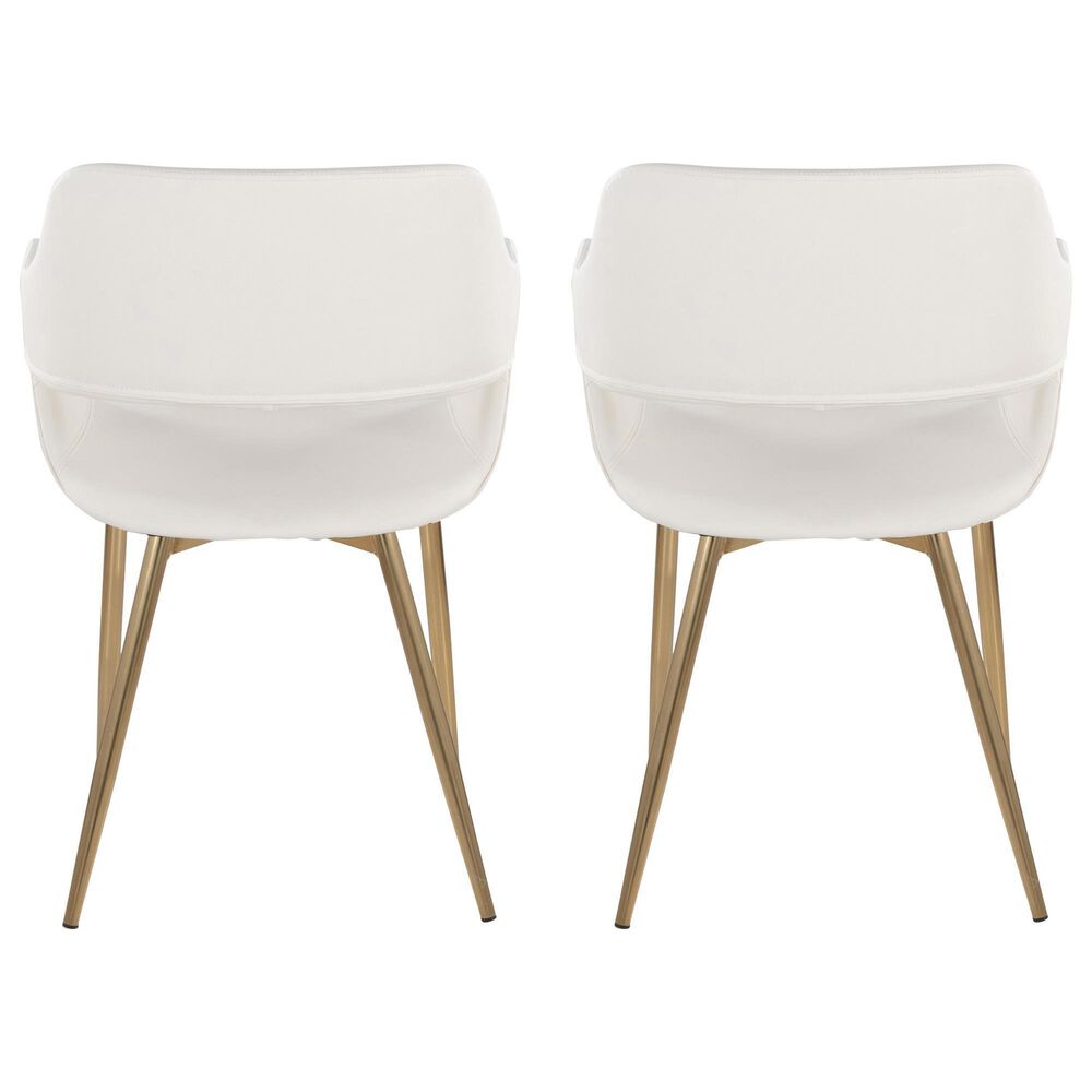 LumiSource Margarite Arm Chair with White Faux Leather Cushion in Gold (Set of 2), , large