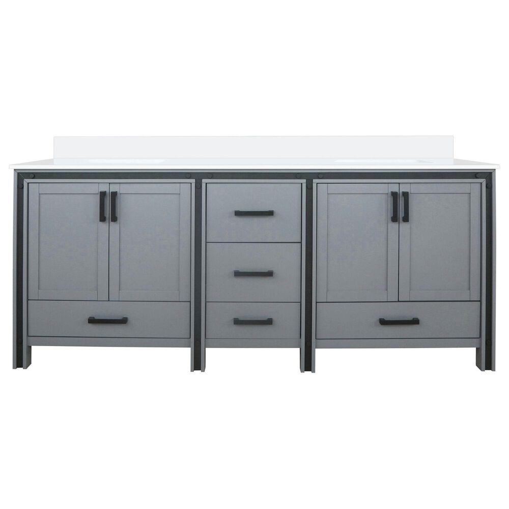 Lexora Home Ziva 80&quot; Double Bathroom Vanity in Dark Grey with 2 cm White Quartz Top and Rectangular Sinks, , large