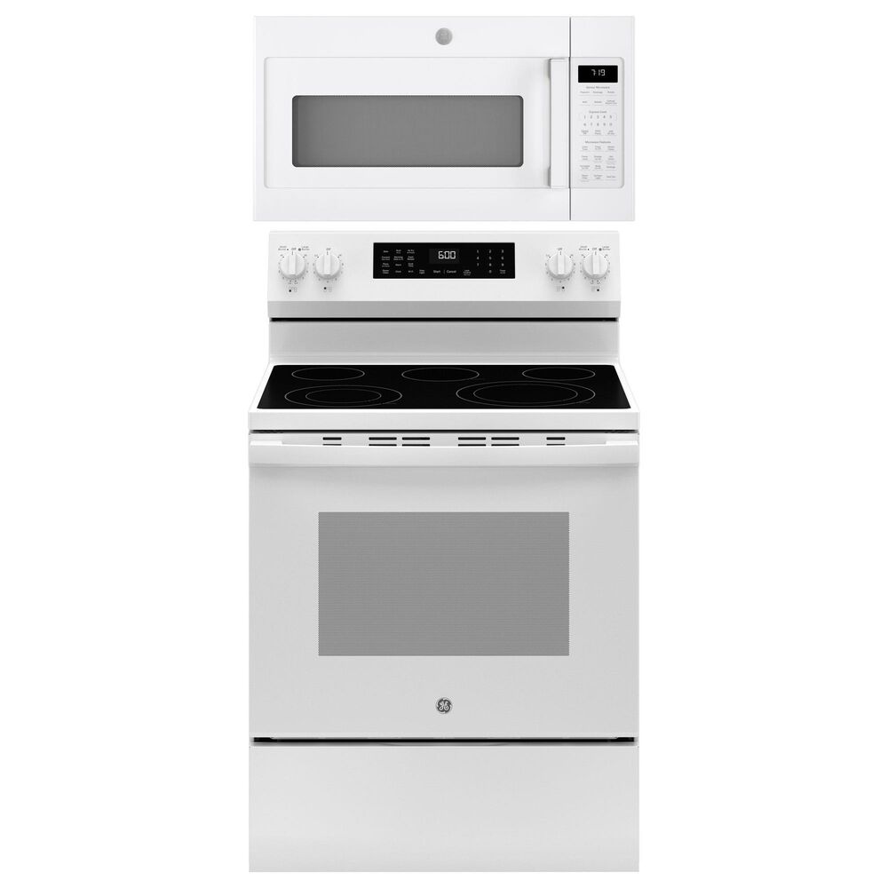 GE Appliances 2-Piece Kitchen Packages with 30" Freestanding Electric Range and 1.9 Cu. Ft. Over-the-Range Microwave Oven in White, , large