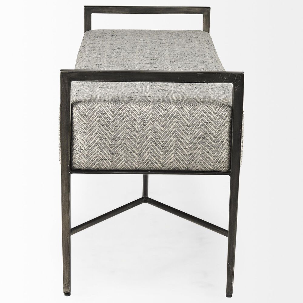 Mercana Charlotte Bench with Gray Herringbone Fabric Cushion Seat in Antique Nickel, , large