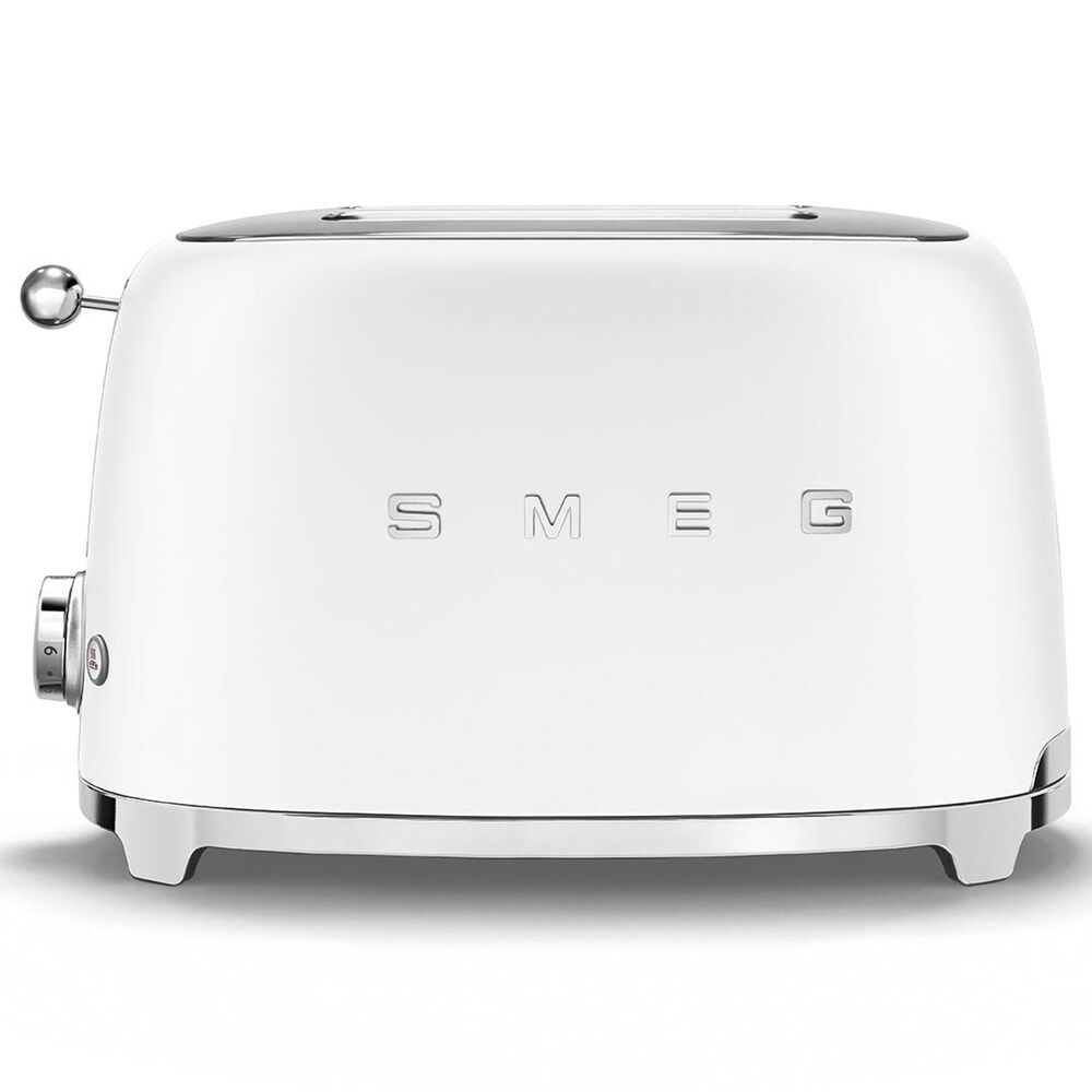 SMEG Retro-Style 2-Slice Toaster in Matte White and Polished Chrome, , large