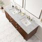 James Martin Vanities Amberly 72" Double Bathroom Vanity in Mid-Century Walnut with 3 cm Eternal Jasmine Pearl Silestone Top, Rectangular Sinks and FreePower Wireless Charger, , large