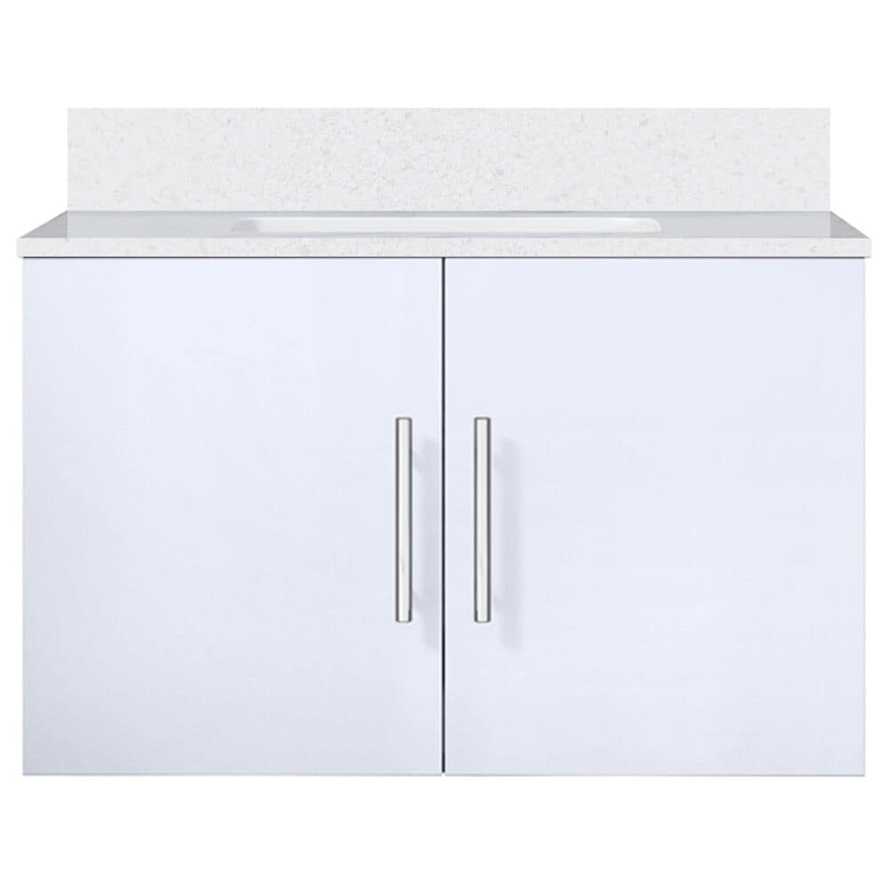 Lexora Home Geneva 30&quot; Single Bathroom Vanity in Glossy White with 2 cm White Quartz Top and Rectangular Sink, , large