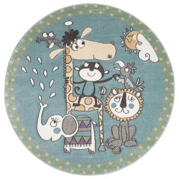 Safavieh Carousel CRK185 5"3" Round Ivory and Blue Kids  Area Rug, , large