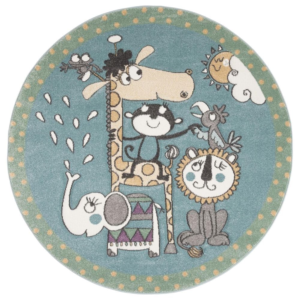 Safavieh Carousel CRK185 5"3" Round Ivory and Blue Kids Area Rug, , large