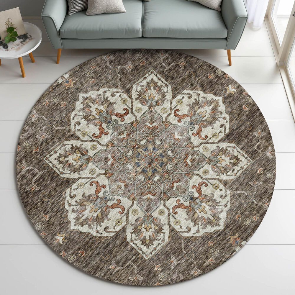 Dalyn Rug Company Silk Road Chocolate, Ivory, Gold, Copper, Gray and Taupe 8&#39; Round Area Rug, , large