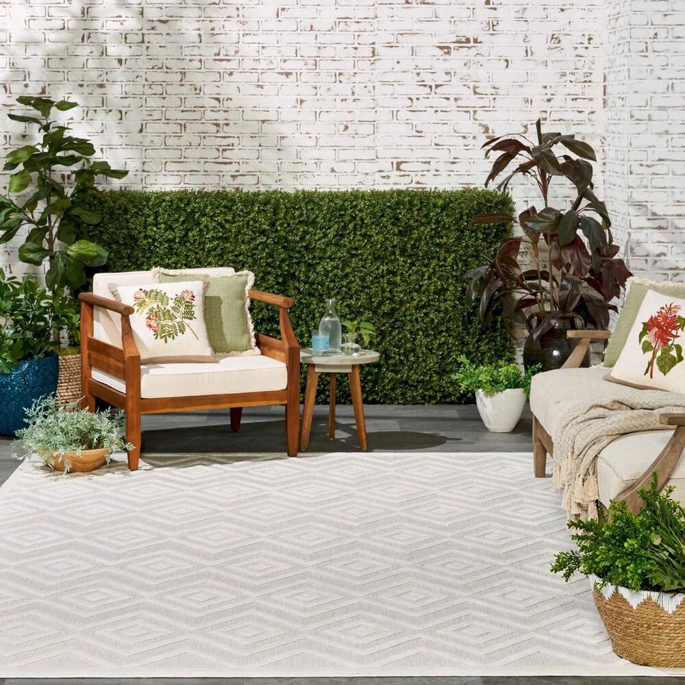 Nourison Versatile 9&#39; x 12&#39; Ivory and White Indoor/Outdoor Area Rug, , large