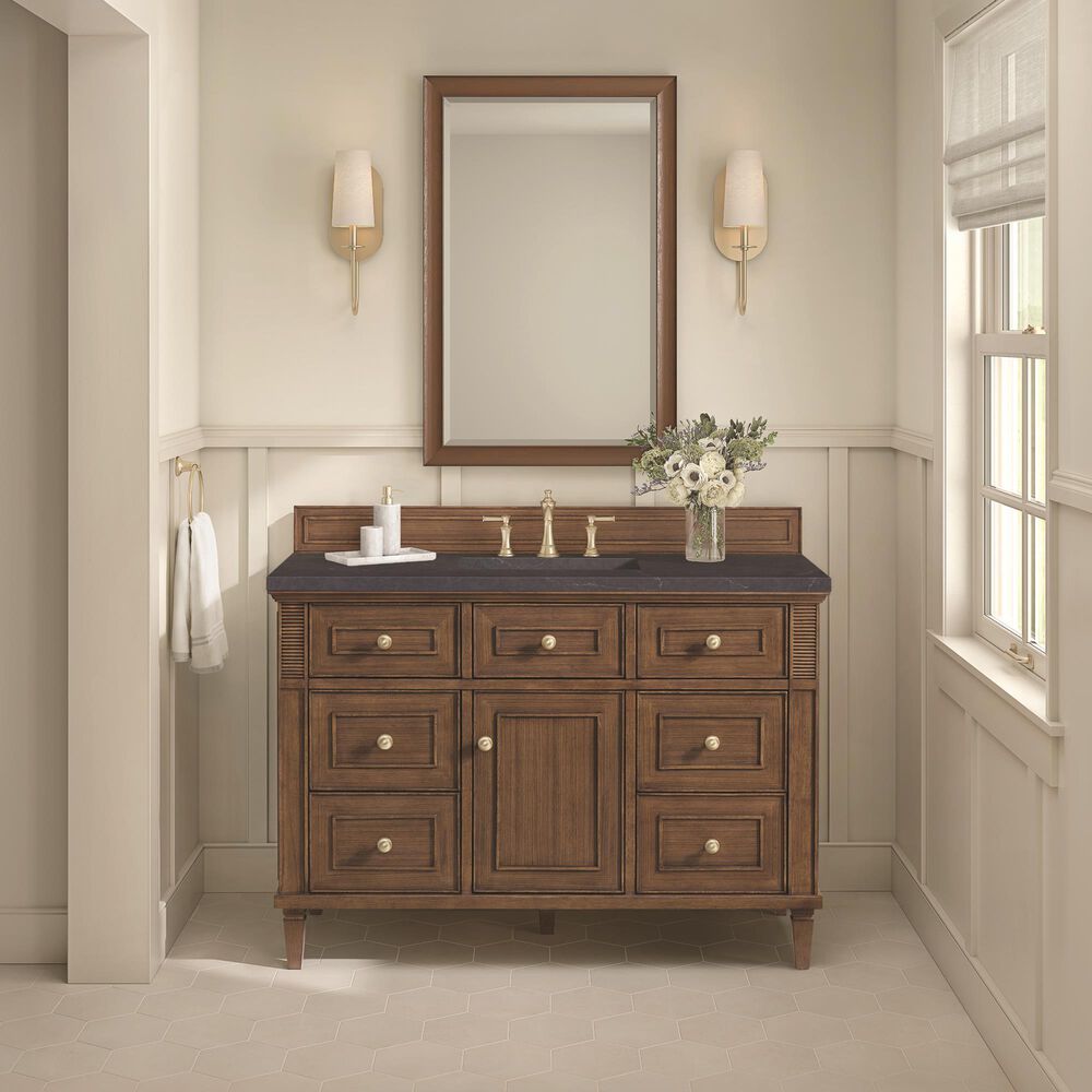 James Martin Vanities Lorelai 48&quot; Single Vanity in Mid-Century Walnut with 3 cm Charcoal Soapstone Quartz Top, , large