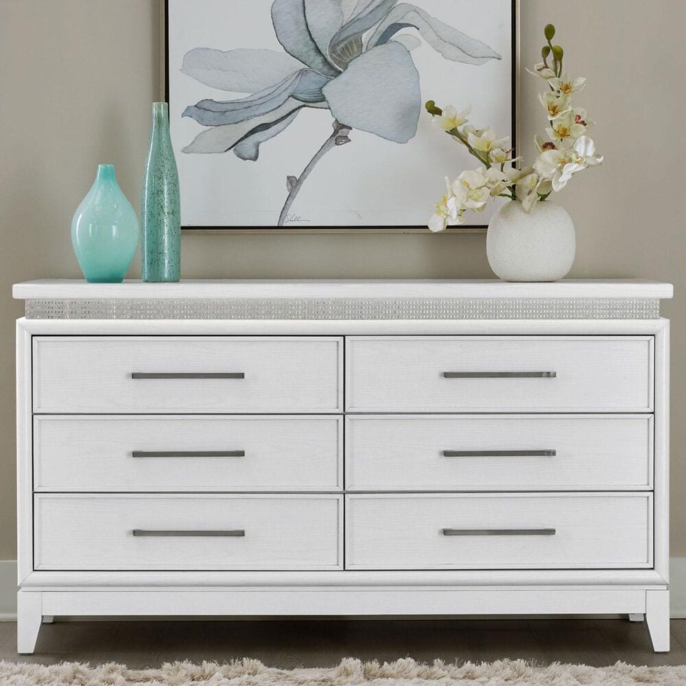 Belle Furnishings Reflections 6-Drawer Dresser Only in Pearl White and Rhinestone, , large