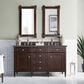 James Martin Vanities Brittany 60" Double Bathroom Vanity in Burnished Mahogany with 3 cm Parisien Bleu Quartz Top and Rectangular Sinks, , large