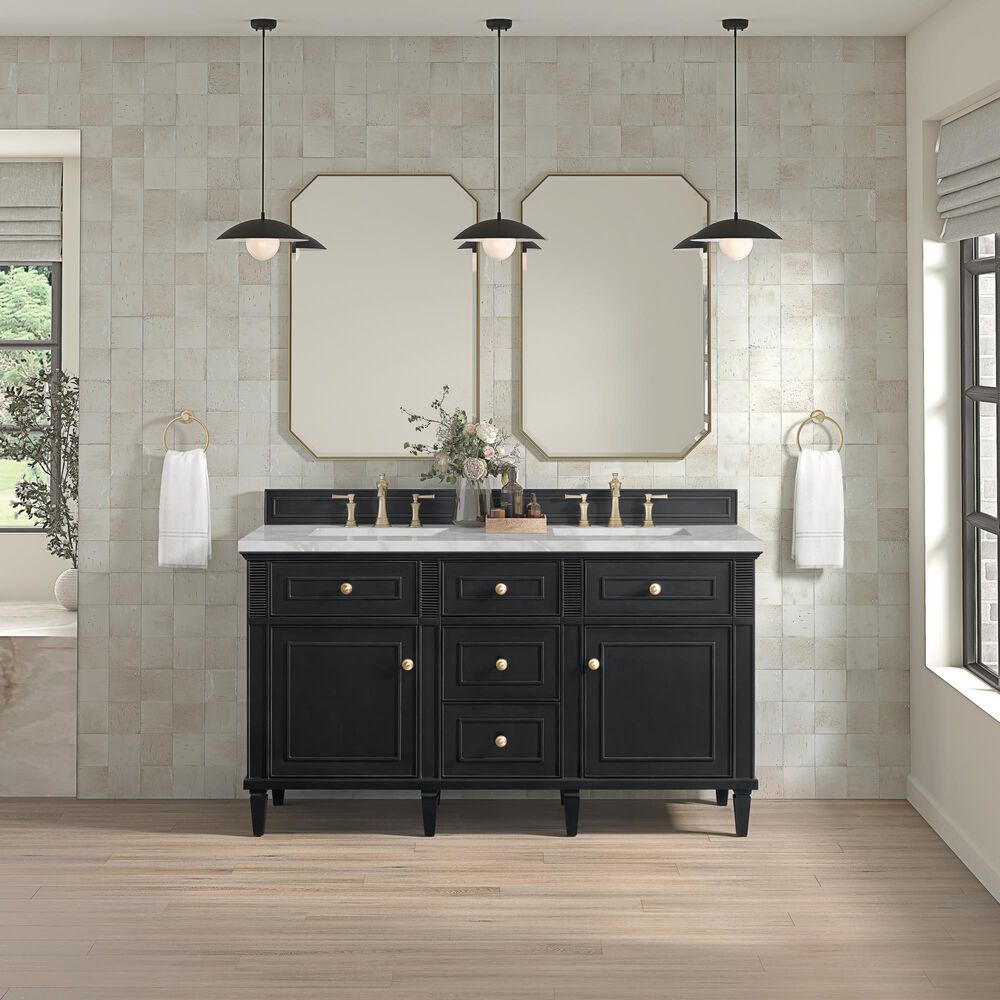 James Martin Vanities Lorelai 60" Double Bathroom Vanity in Black Onyx with 3 cm Eternal Jasmine Pearl Silestone Top, Rectangular Sinks and FreePower Wireless Charger, , large