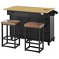 HOMLUX Farmhouse Kitchen Island with Drop Leaf and 2 Stools in Black, Natural and Rustic Brown, , large