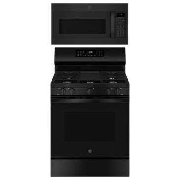 GE Appliances 2-Piece Kitchen Packages with 30" Freestanding Gas Range and 1.9 Cu. Ft. Over-the-Range Microwave Oven in Black, , large
