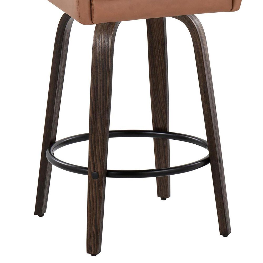 LumiSource Hannah Swivel Counter Stool with Camel Faux Leather Upholstery in Walnut and Black (Set of 2), , large