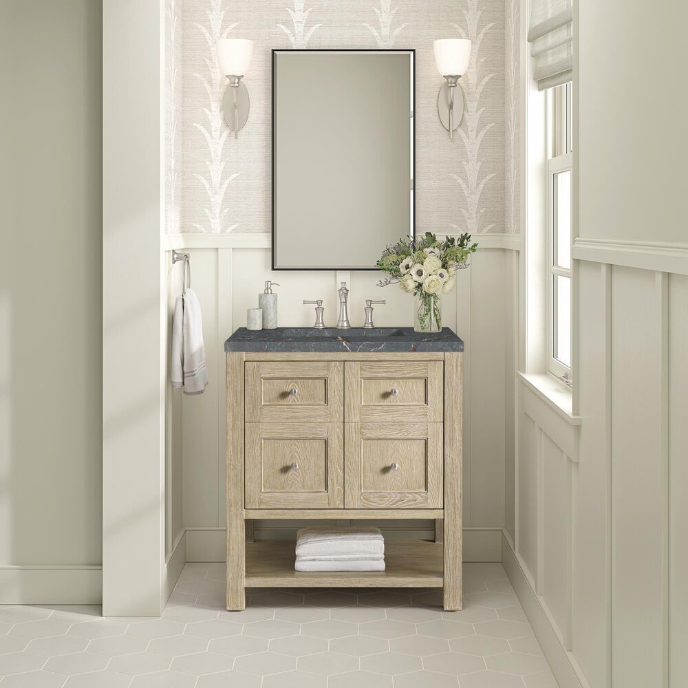 James Martin Vanities Breckenridge 30&quot; Single Vanity in Whitewashed Oak with 3 cm Parisien Bleu Quartz Top, , large