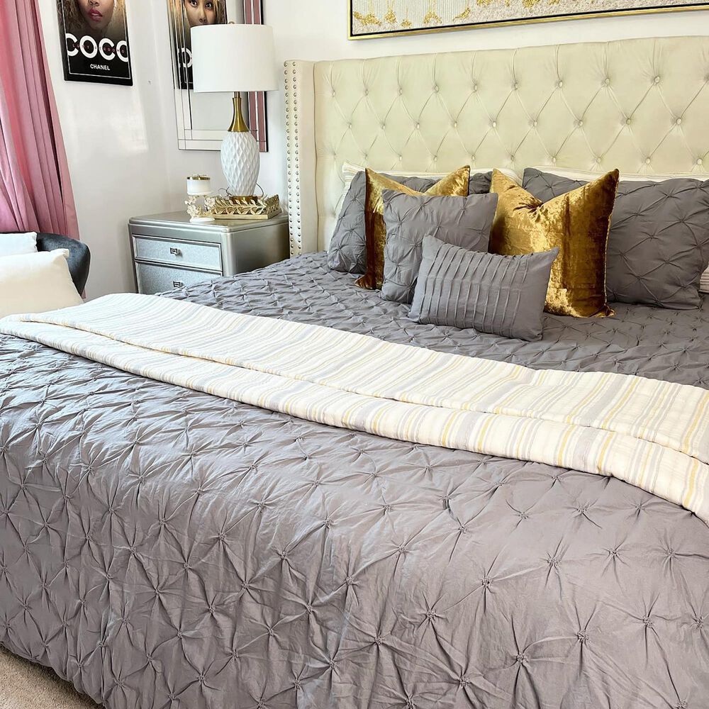Triangle Home Fashions Solange Stripe 3-Piece Queen Quilt Set in Yellow and Gray, , large