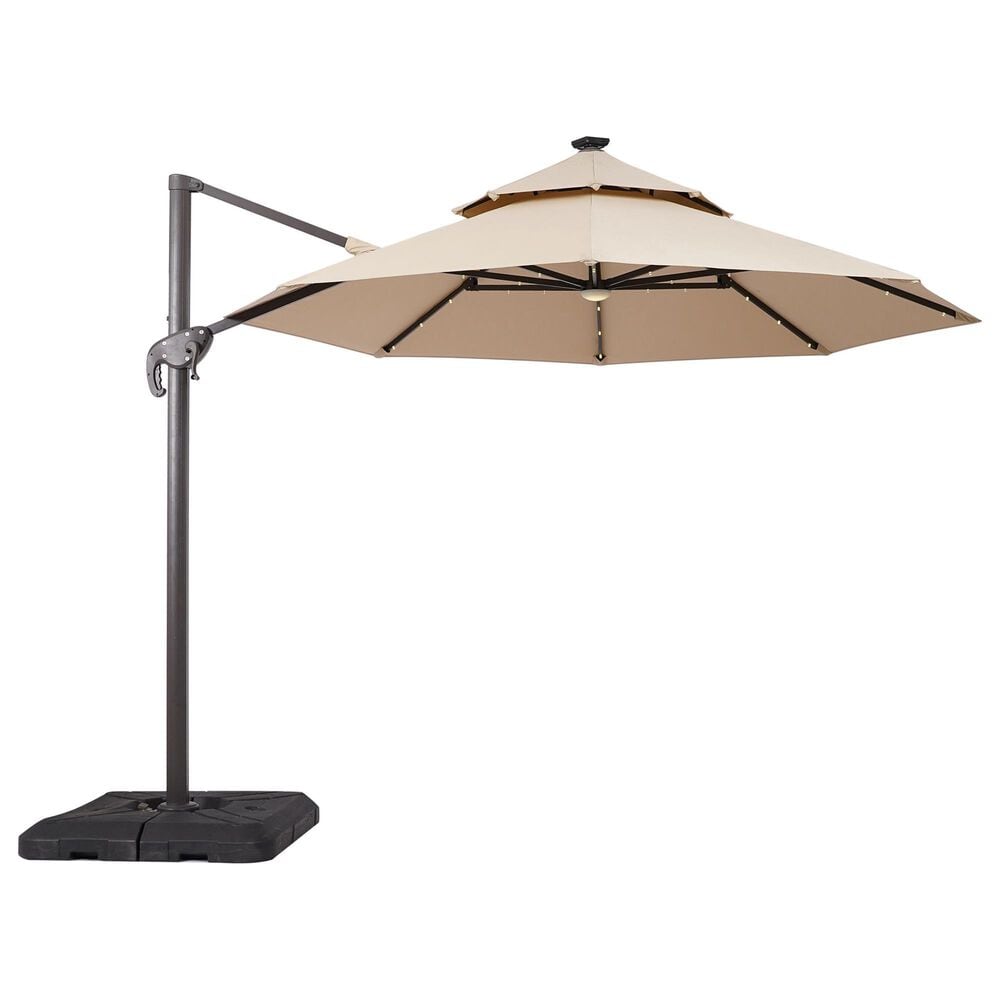 Furniture of America Ausma 10" LED Light Double Top Octagon Patio Umbrella with Base in Beige, , large