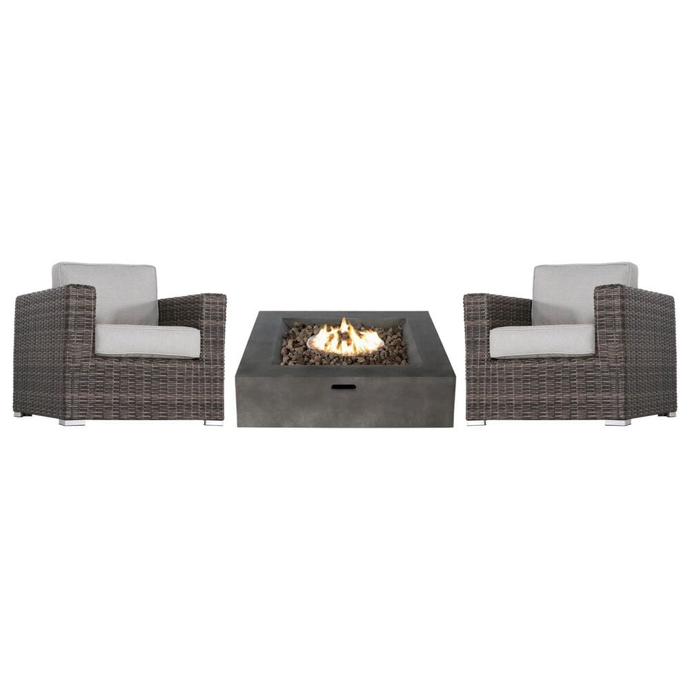 Hearth and Haven 3-piece Outdoor Wicker Conversation Set with Round Square Fire Pit Table in Gray, , large