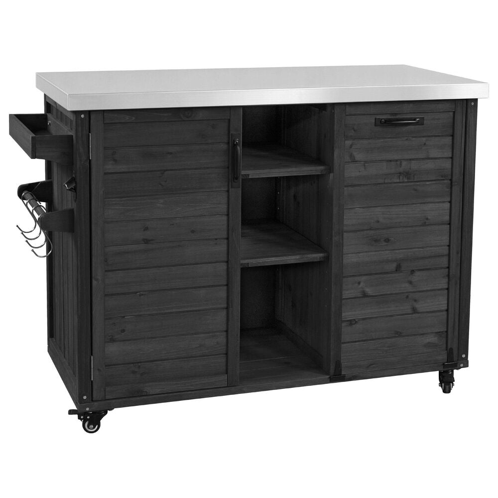 HOMLUX 78.3" Outdoor Kitchen Island with Foldable Grill Table in Black and Stainless Steel, , large