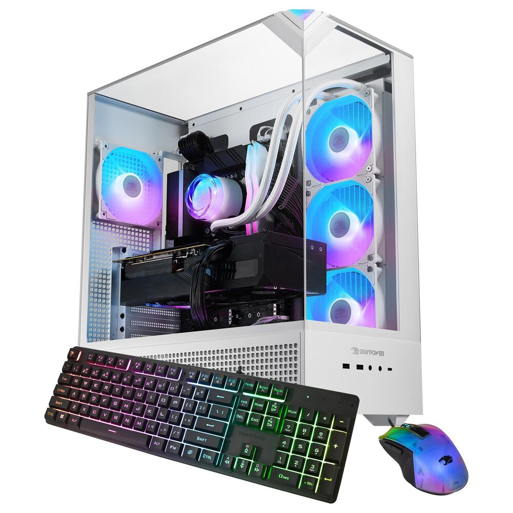iBUYPOWER Element Gaming Desktop PC | AMD Ryzen 7 9850X3D - 32GB RAM - AMD Radeon RX 9070XT Graphics - 2TB SSD in White, , large