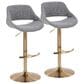 LumiSource Fabrico Swivel Adjustable Bar Stool with Grey Noise Fabric Upholstery and Rounded T Footrest in Gold (Set of 2), , large