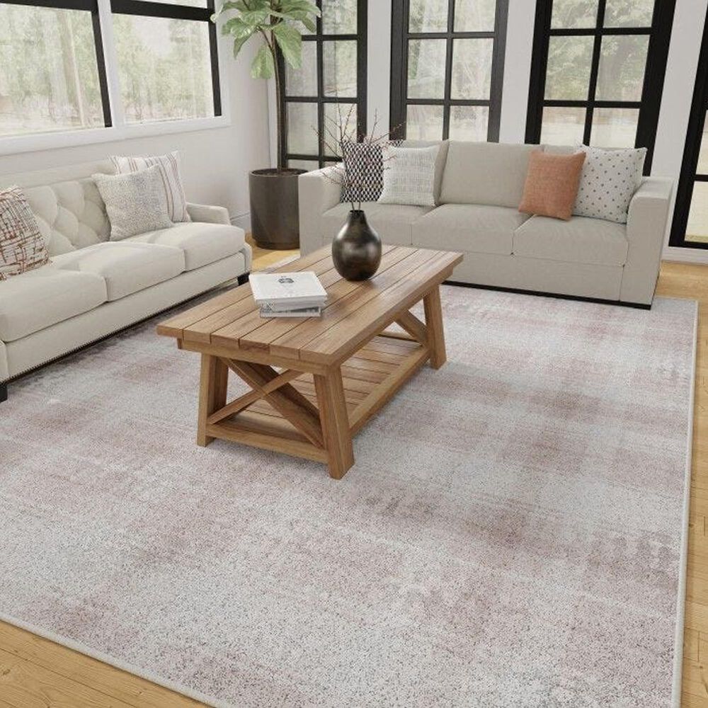 Central Oriental Rugease Velveteen Plaid 7&#39;6&quot; x 9&#39;6&quot; Beige and Ivory Area Rug, , large