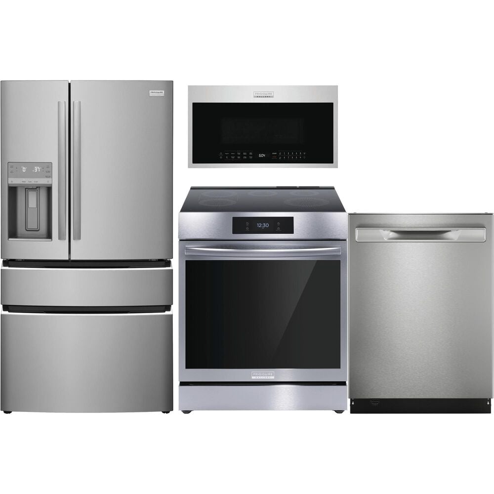 Frigidaire Gallery 4 PC Kitchen Package with 26.3 Cu. Ft. Standard-Depth 4-Door French Door Refrigerator, 30" Induction Range with Total Convection, 1.9 Cu Ft Over the Range Microwave with Air Fry, and 24" Built-In Pocket Handle Dishwasher with CleanBoost, , large