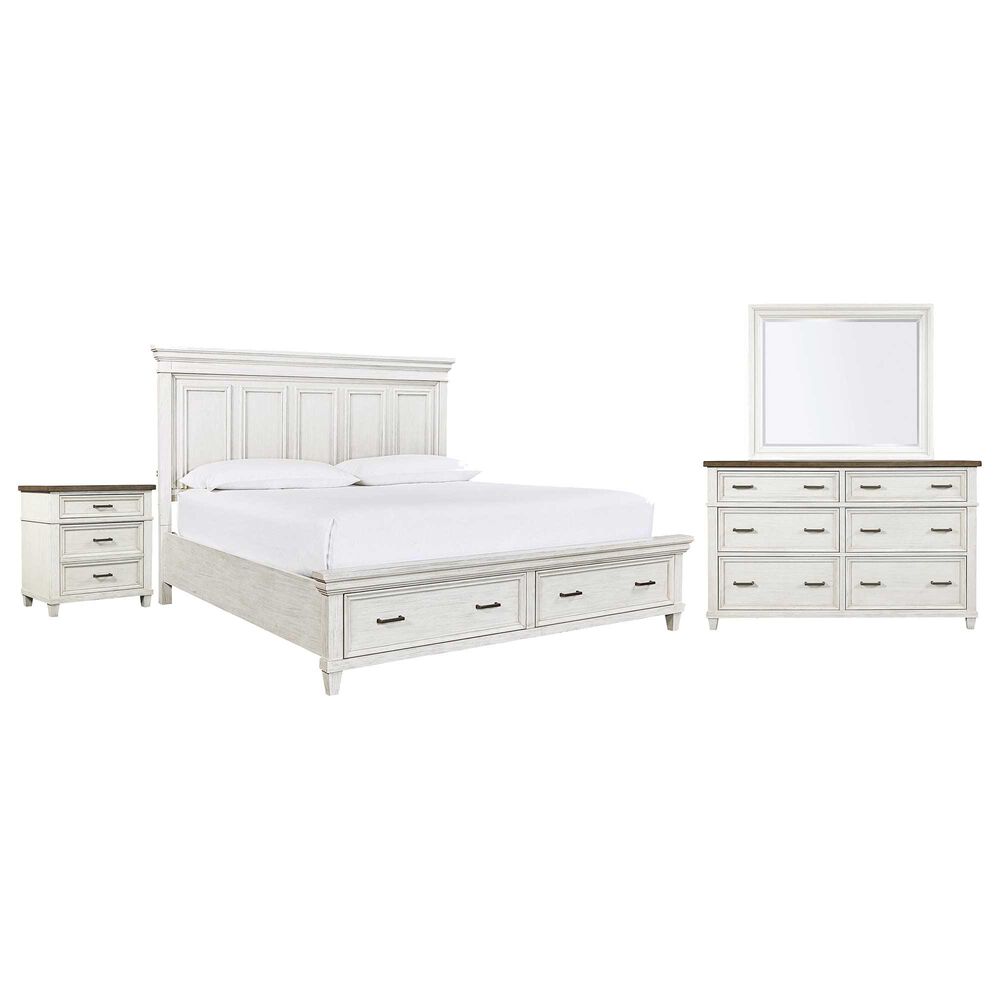 Riva Ridge Caraway 4 Piece King Storage Bedroom Set in Aged Ivory, , large
