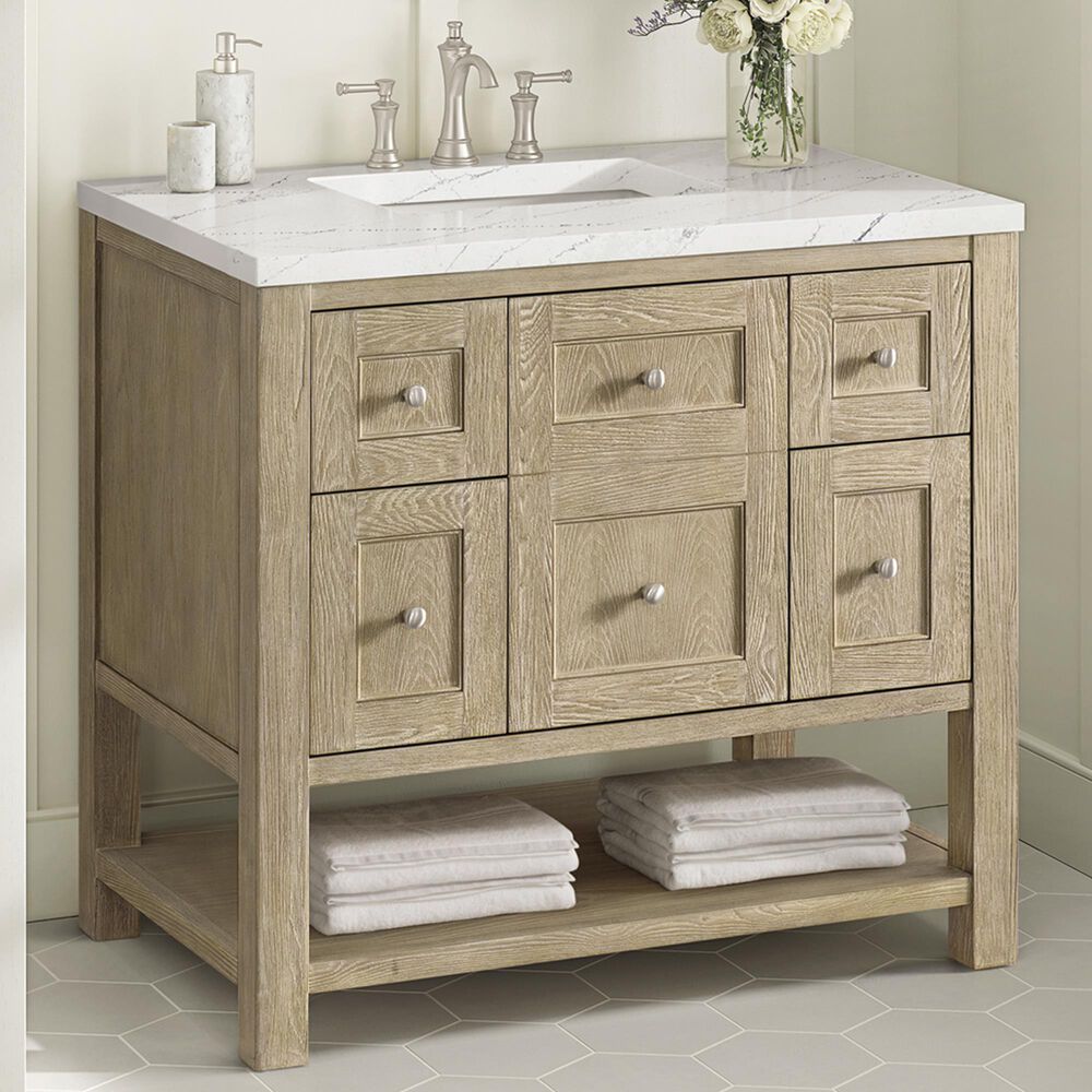 James Martin Vanities Breckenridge 36&quot; Single Vanity in Whitewashed Oak with 3 cm Ethereal Noctis Quartz Top, , large