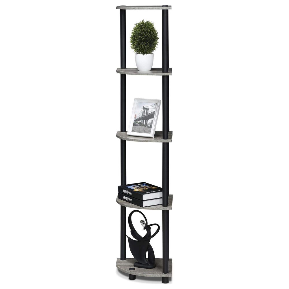 HOMLUX 5-Tier Modern Tall Corner Open Bookshelf in French Oak Grey and Black, , large