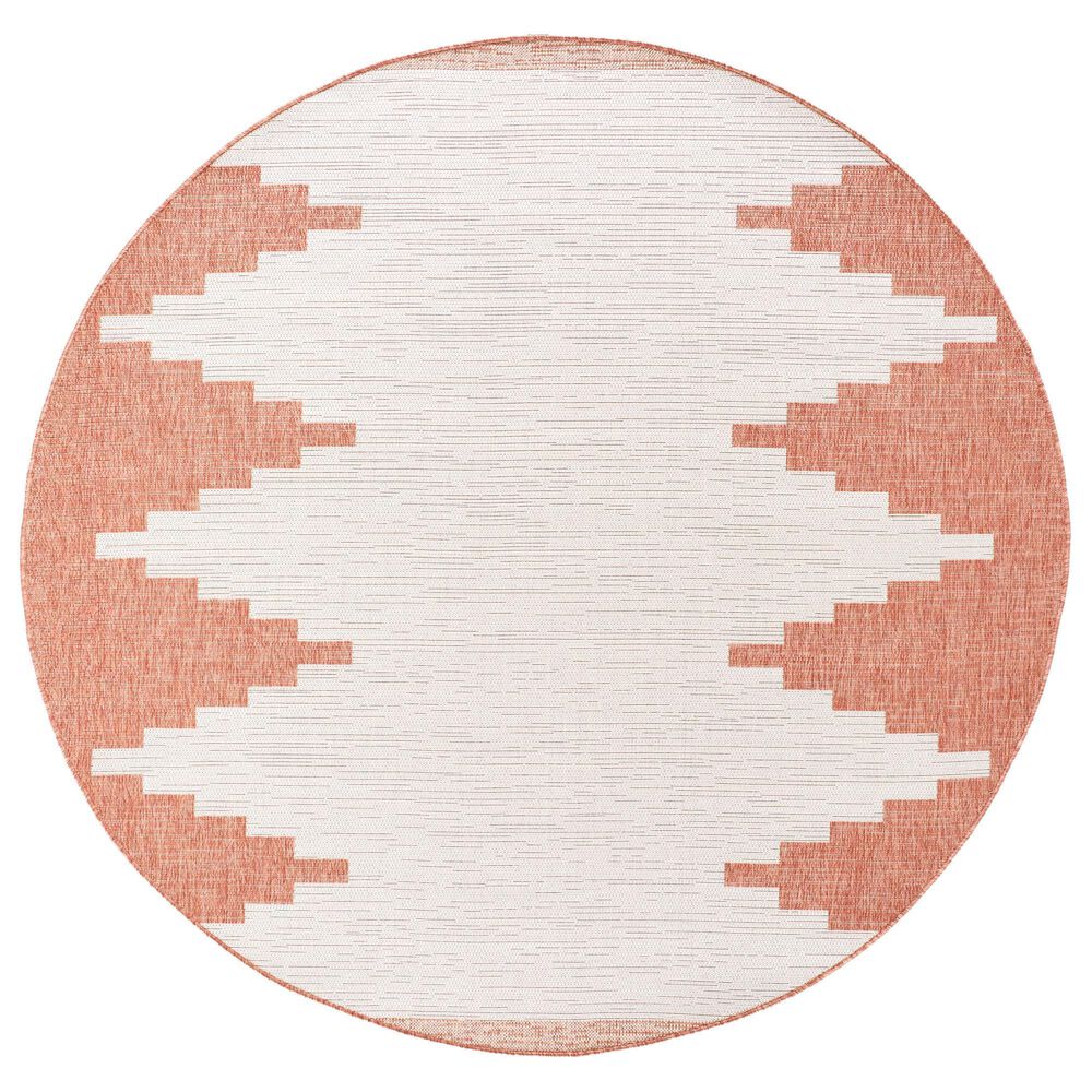 Surya Eagean EAG-2436 Rust, Ivory, Dusty Pink and Dusty Coral 7"10" Round Indoor/Outdoor Area Rug, , large