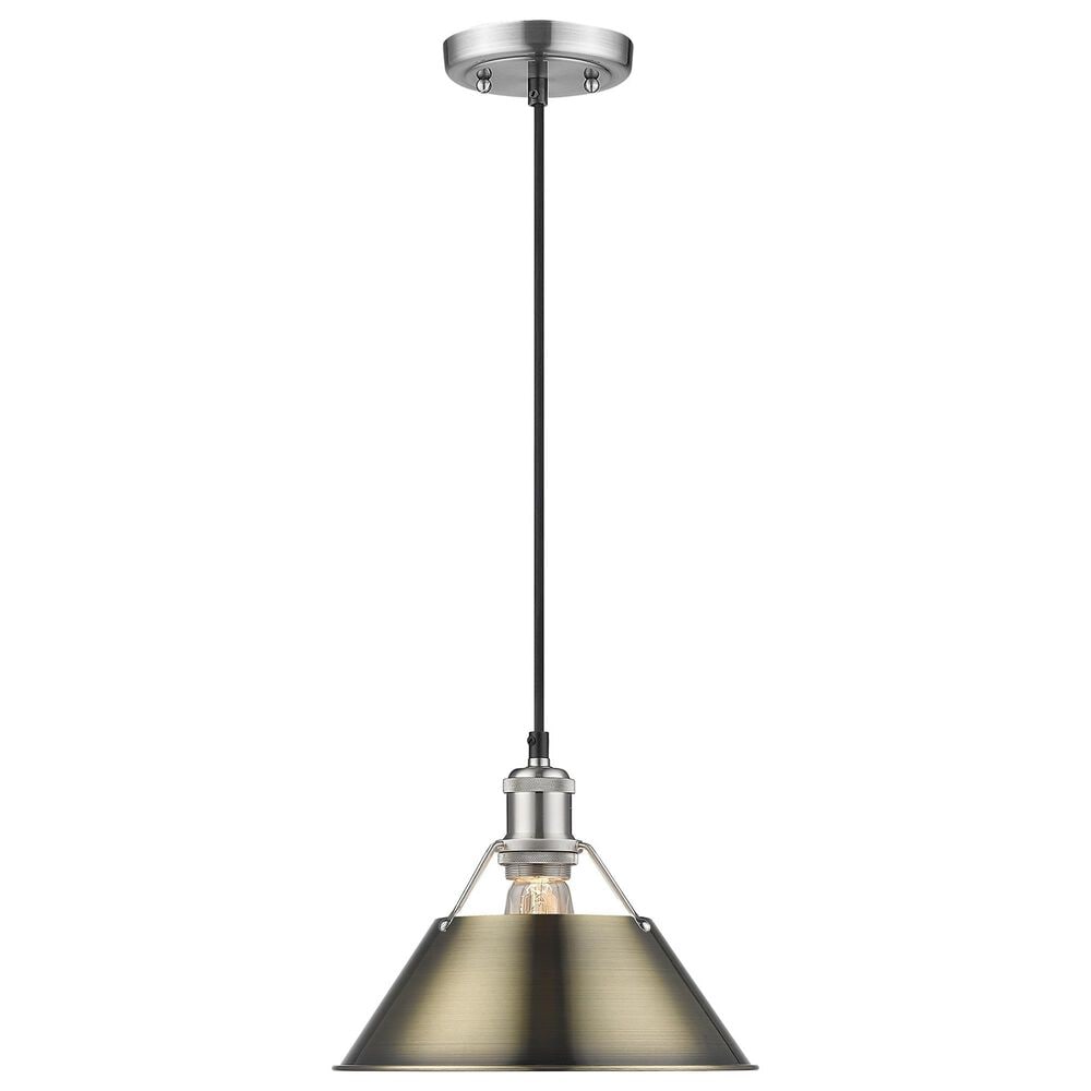 Golden Lighting Orwell 1-Light Medium Pendant with Aged Brass Shade in Pewter, , large