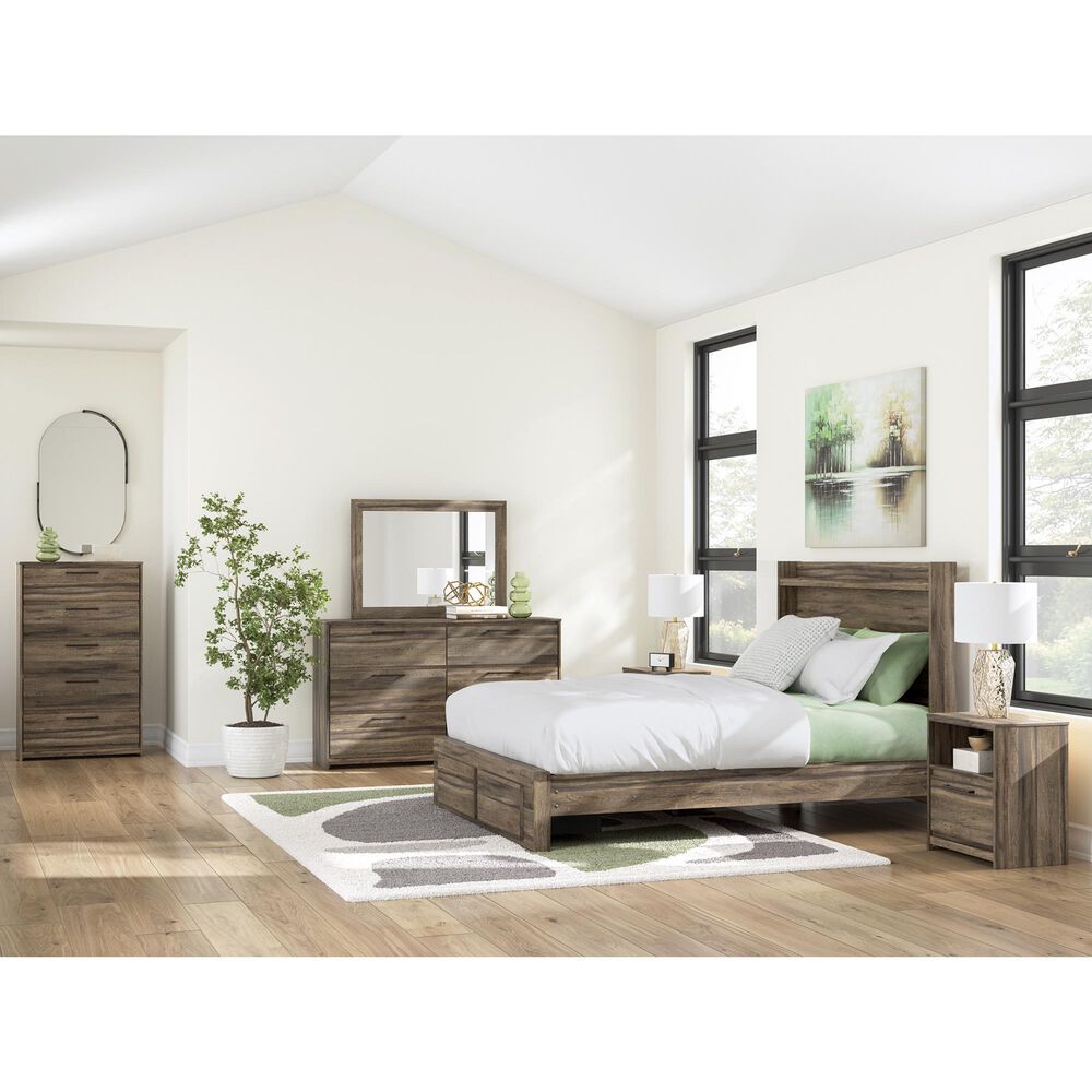 Ashley Elbrim Queen Bed with Storage Footboard in Weathered Brown, , large