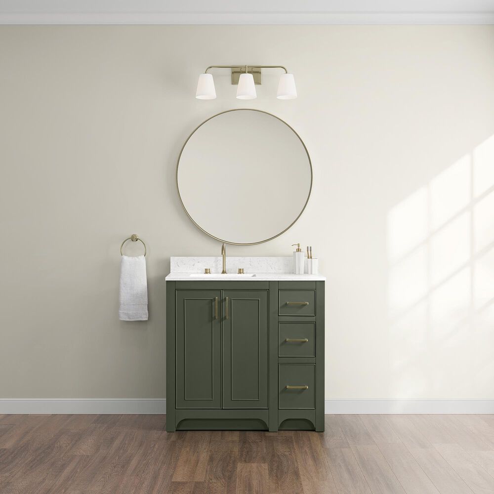 37B Lucerne 36" Single Bathroom Vanity Cabinet in Deep Olive Green with Marble Top and Backsplash, , large