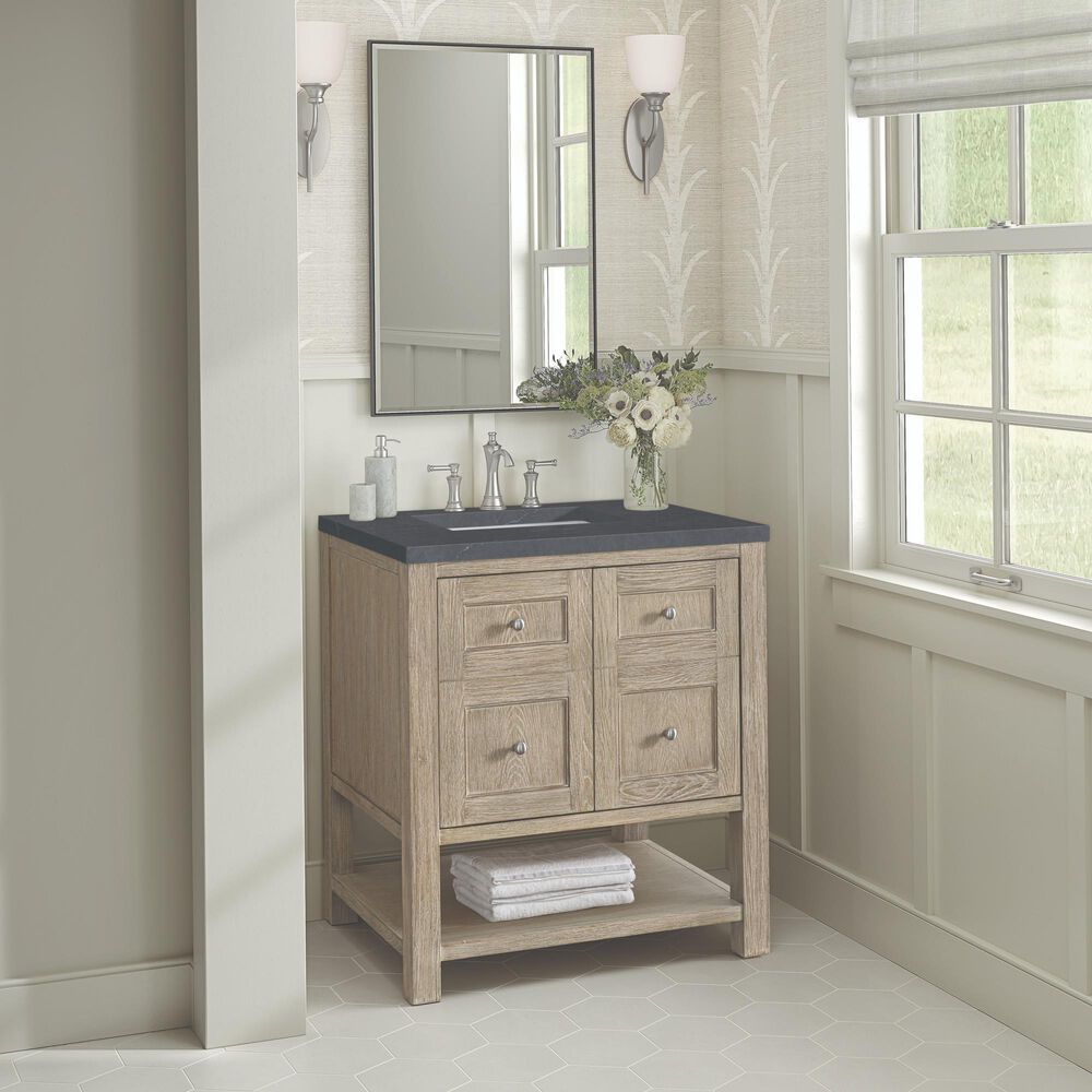 James Martin Vanities Breckenridge 30&quot; Single Vanity, Whitewashed Oak w/ 3 CM Charcoal Soapstone Quartz Top, , large