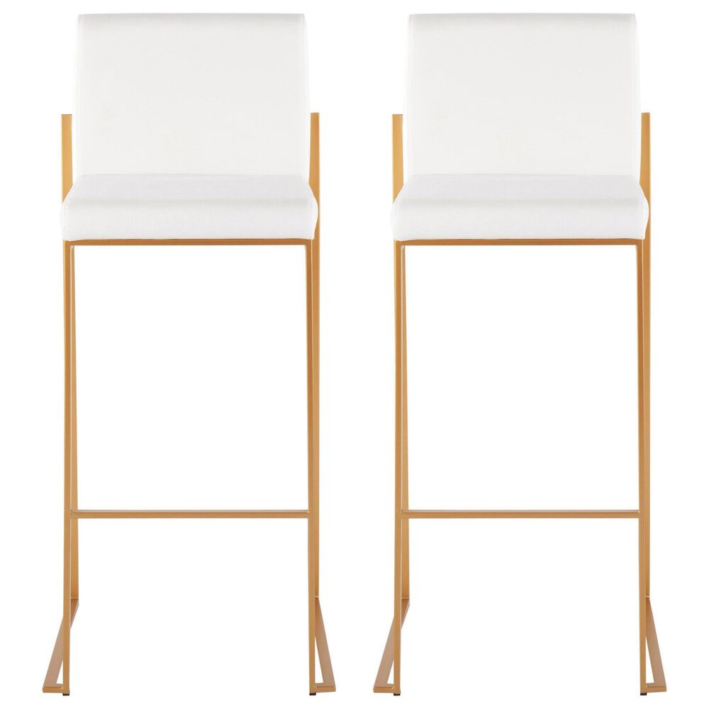 LumiSource Fuji 30" Bar Stool with White Upholstery in Gold (Set of 2), , large