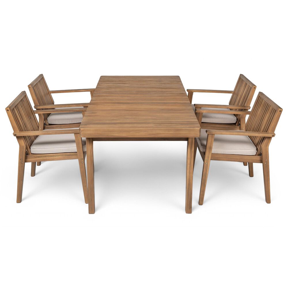 Hearth and Haven 5-Piece Outdoor Dining Set with Beige Cushions in Brown, , large