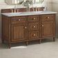 James Martin Vanities Lorelai 60" Double Bathroom Vanity in Mid-Century Walnut with 3 cm Eternal Jasmine Pearl Silestone Top, Rectangular Sinks and FreePower Wireless Charger, , large