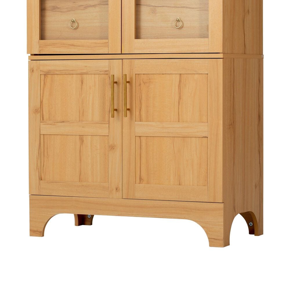 HOMLUX HOMLUX 71" Tall Arched Kitchen Pantry Cabinet with Door Shelves, Farmhouse Kitchen Storage Cabinet with Open &amp; Adjustable Shelves, Hidden Drawer &amp; Glass Door, Cupboard for Kitchen, Dining Room, Natural, , large