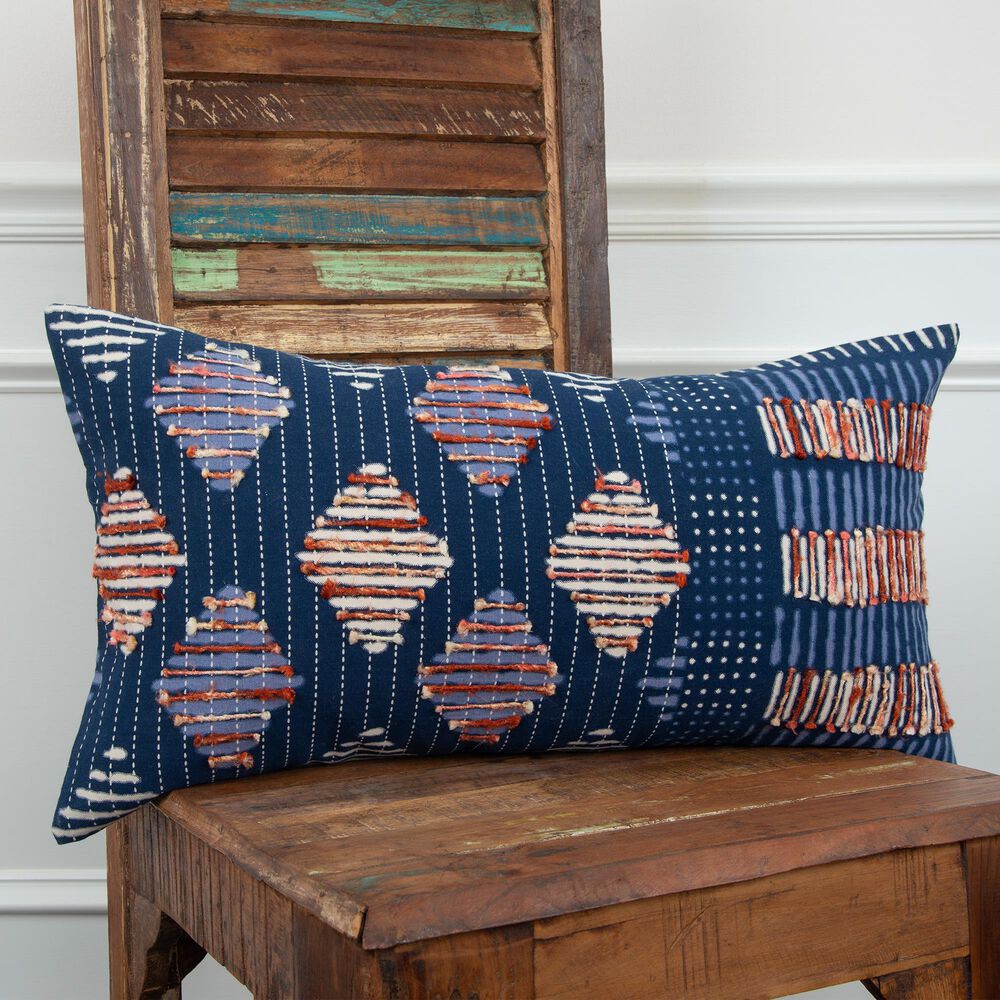 Rizzy Home Geometric 14" x 26" Pillow Cover in Indigo, , large
