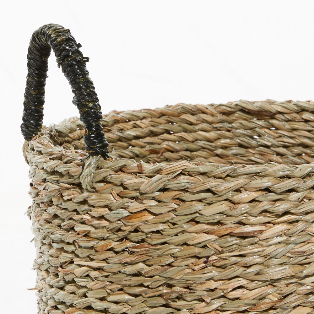 Maple and Jade Seagrass Storage Basket in Brown and Black &#40;Set of 3&#41;, , large