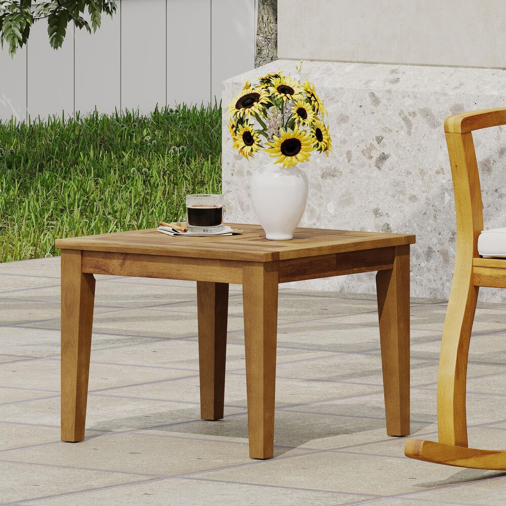 Hearth and Haven Hampton Outdoor Square Side Table with Slatted Top in Natural, , large