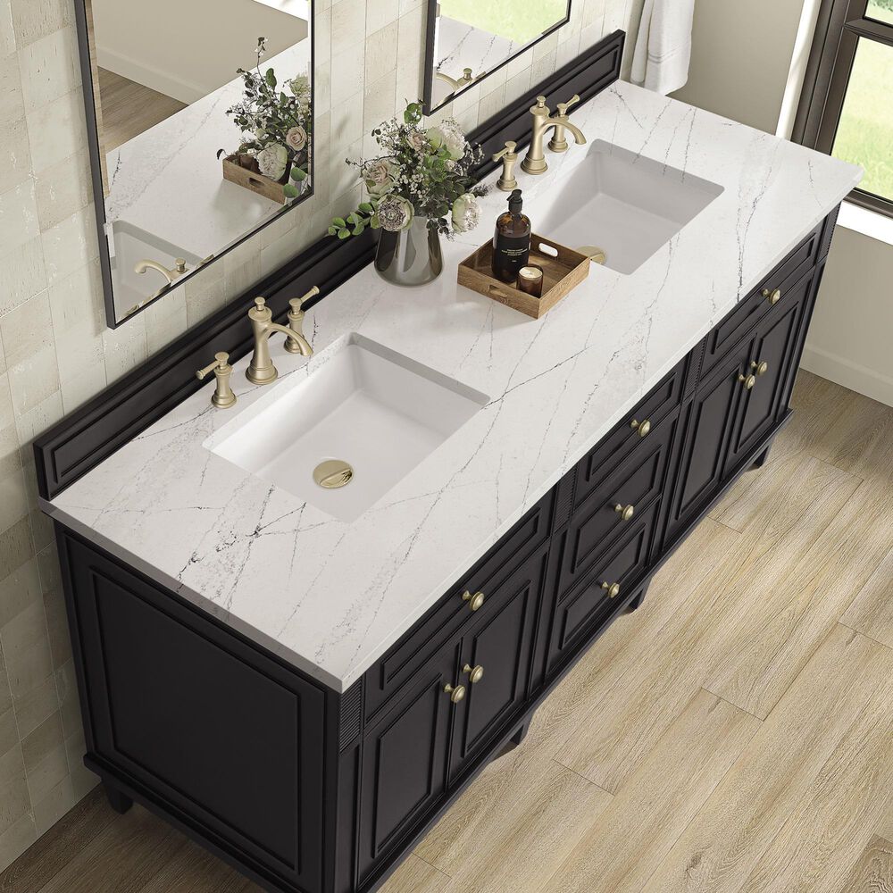 James Martin Vanities Lorelai 72&quot; Double Vanity in Black Onyx with 3 cm Ethereal Noctis Quartz Top, , large